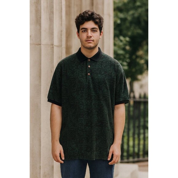Ocean Pacific Mens Vtg Polo Shirt Sz L Palm Tree Print Preppy Casual Relaxed Fit - Picture 1 of 4